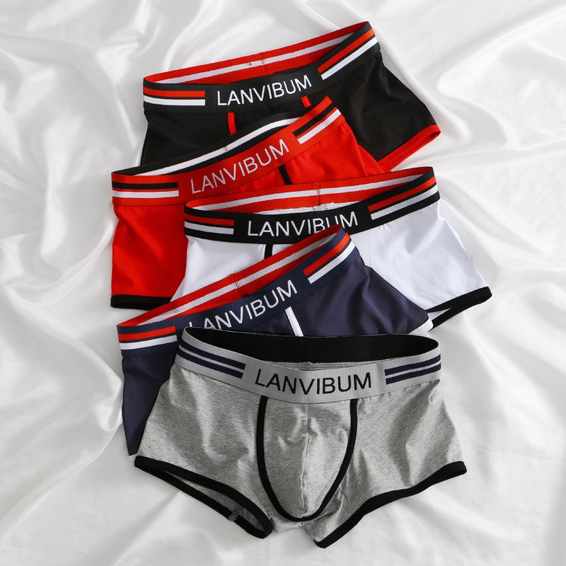 in stock lanvibum men's underwear men's cotton contrast color boxer shorts men's boxer shorts underpants