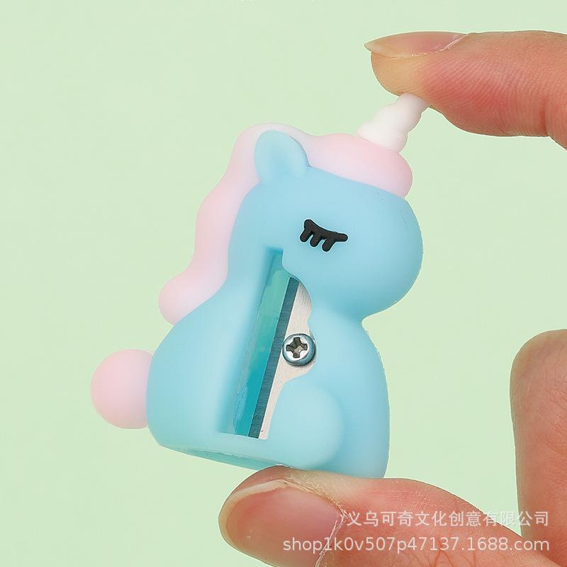 Keqijia Unicorn Shape Pencil Sharpener Simple Cute Soft Glue Cartoon Creative Student Stationery Manual Pencil Shapper