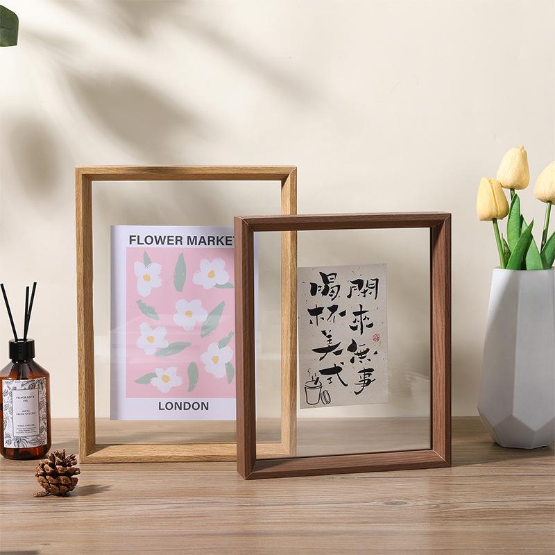 wooden diy handmade double-sided transparent photo frame square photo frame calligraphy display frame specimen box pull-out photo frame