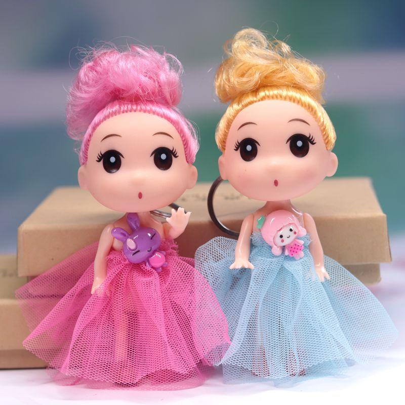 12cm creative ddung new machine edge barbie doll handbag pendant children's key ring bouquet material wholesale