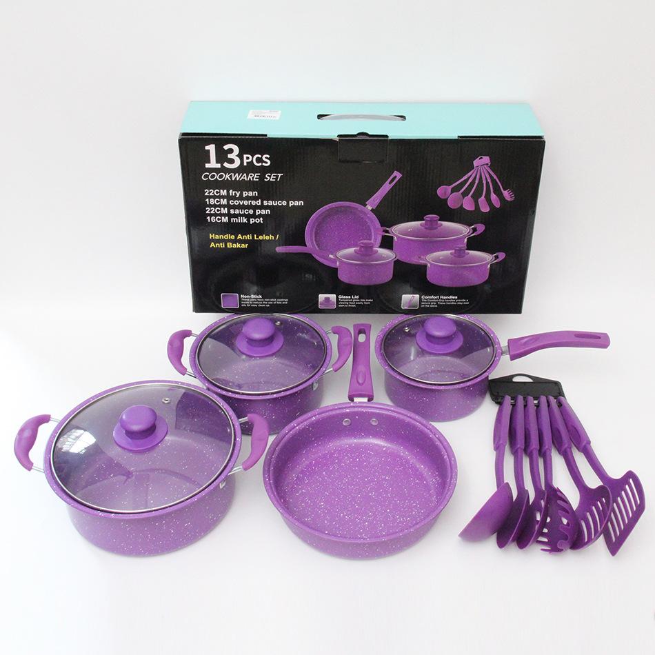 foreign trade export color pot set 13 pieces pot set pot set soup pot milk pot frying pan shovel match sets combination kitchen