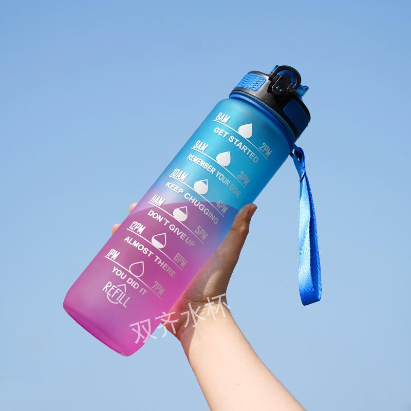 amazon 32oz cross-border gradient cup 1l large-capacity space bottle rope holding cup with straw outdoor sports cup