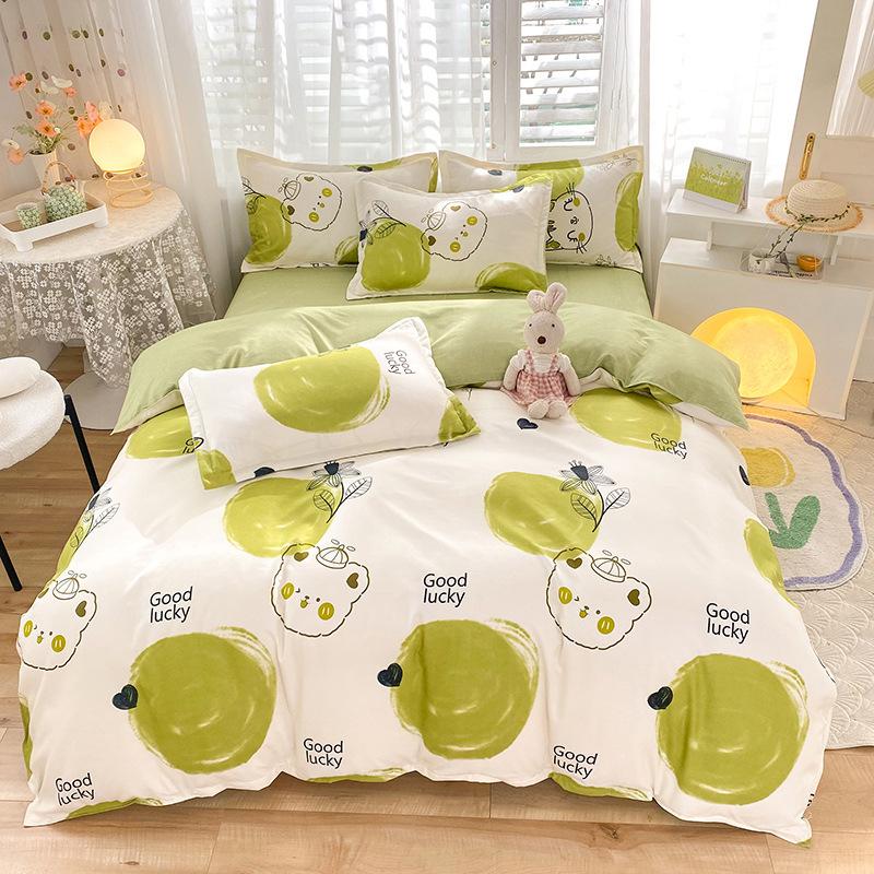 new thickened, sanded fabric cotton four-piece set bed sheet fitted sheet duvet cover student dormitory three-piece set bedding wholesale