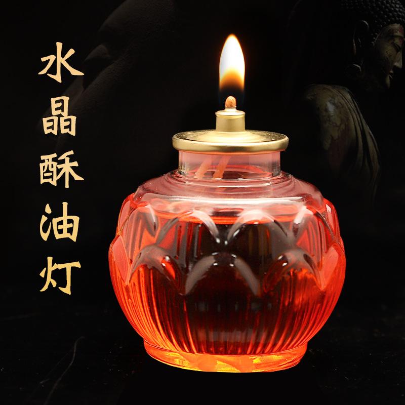 crystal butter lamp 24 hours smokeless oil lamp for buddha worship heat insulation lotus shell liquid butter candle manufacturer candle light