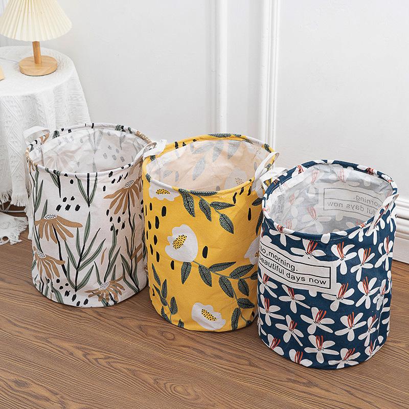[fish story] new printed storage bucket fabric laundry basket laundry baskets cotton and linen cartoon storage folding