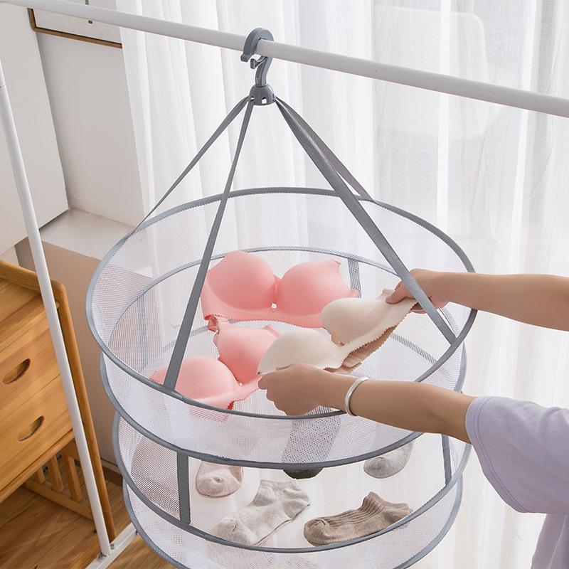large multifunctional foldable double layer clothes basket sweater socks drying mesh bag drying rack honeycomb laundry basket