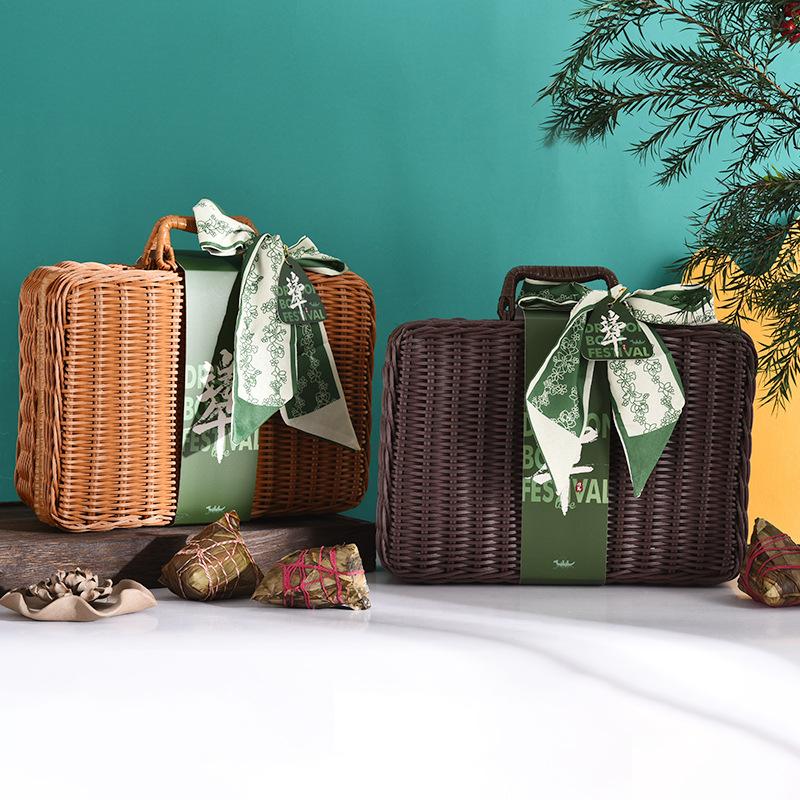 dragon boat festival zongzi gift box creative woven rattan square portable gift box business gift retro gift gift box