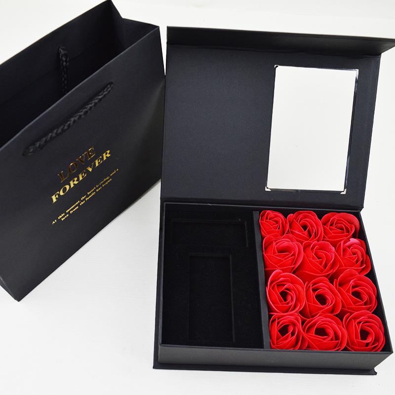 lighter gift packing box black chinese valentine's day soap flower lighter gift box creative valentine gift