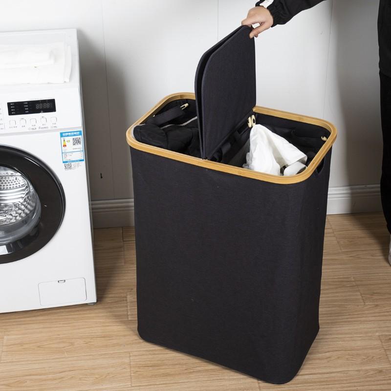 laundry basket clothes storage basket double barrel bamboo ring dirty clothes basket foldable laundry basket bathroom bedroom storage