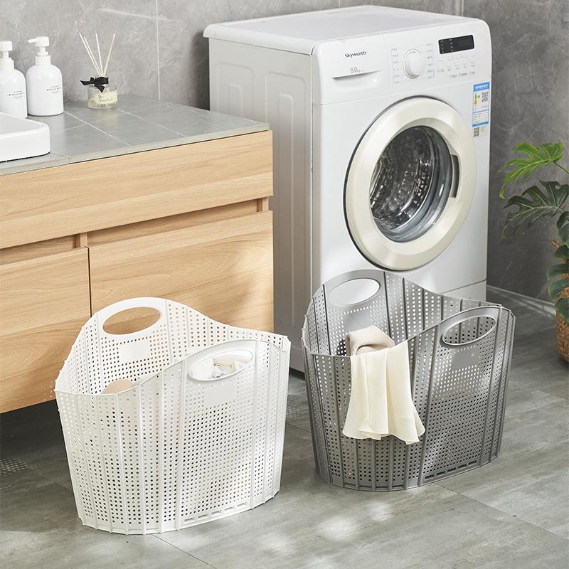 Foldable Laundry Basket Bathroom Dirty Clothes Storage Basket Hanging Hollow Plastic Basket Shopping Basket