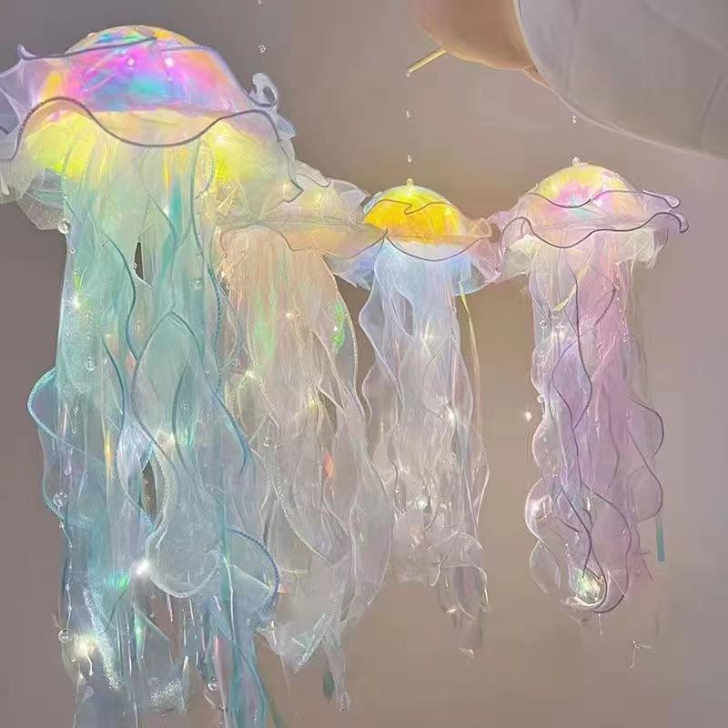 new portable luminous jellyfish lamp cage colorful ribbon flashing light small night lamp stall night market octopus jellyfish lamp wholesale