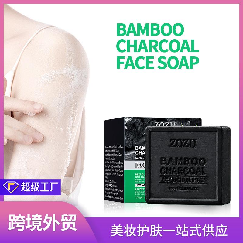 Full English Facial Soap Zozu Bamboo Charcoal Cleaning Soap (Containing Foaming Net) Cross-Border Foreign Trade Factory Direct Sales