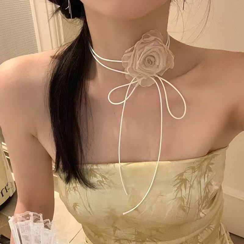 FLY1897 New Chinese-style ancient-style flower-tied choker Necklace, Chinese-style accessory for women, neck strap, flower-tied collarbone chain pic 2
