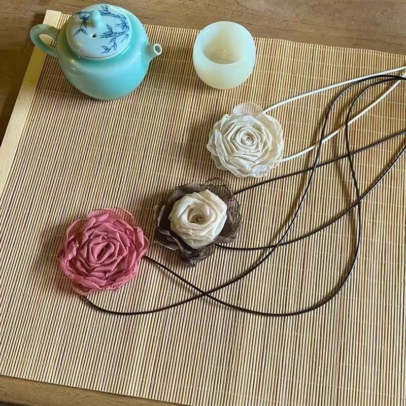 FLY1897 New Chinese-style ancient-style flower-tied choker Necklace, Chinese-style accessory for women, neck strap, flower-tied collarbone chain pic 1