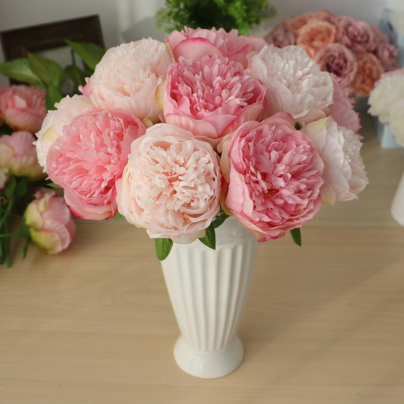 artificial flower five heads peony handle beam fake flower home decoration wedding supplies plant raw silk crafts