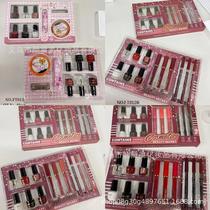 cross-border popular pink key nail polish kit matte waterproof lip gloss velvet lip liner nail polish removing tissue rub nail tip