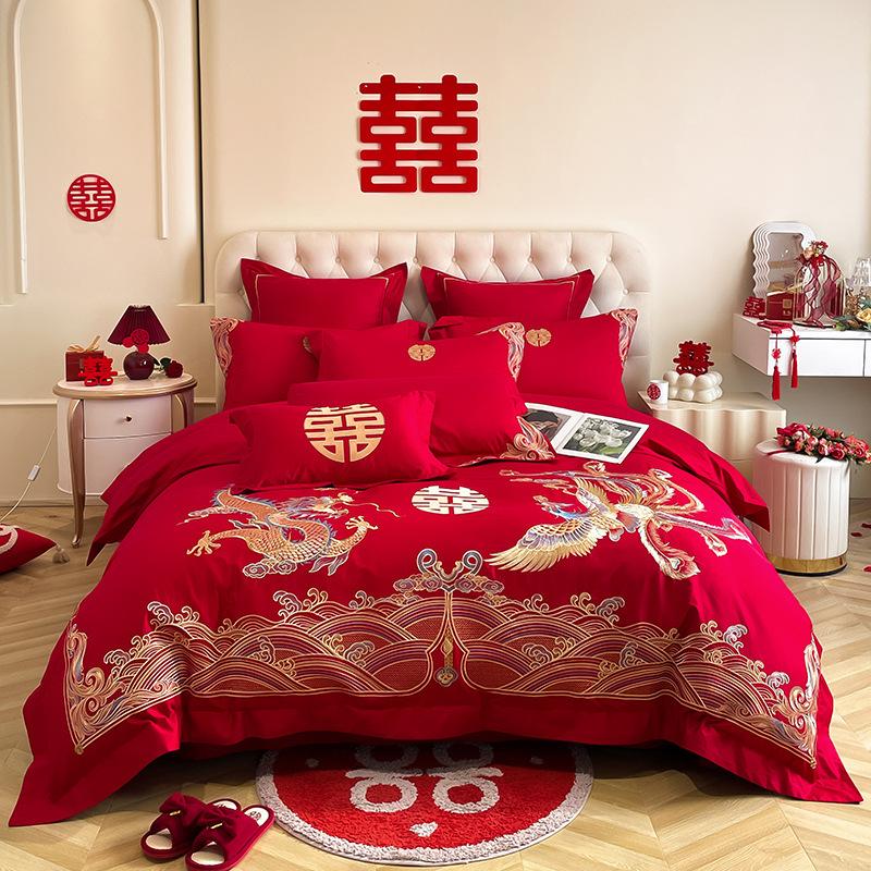 wedding bright red four-piece set wedding quilt cover bed sheet wedding room washed cotton wedding wedding wedding wedding wedding wedding wedding wedding wedding quilt fitted sheet bedding