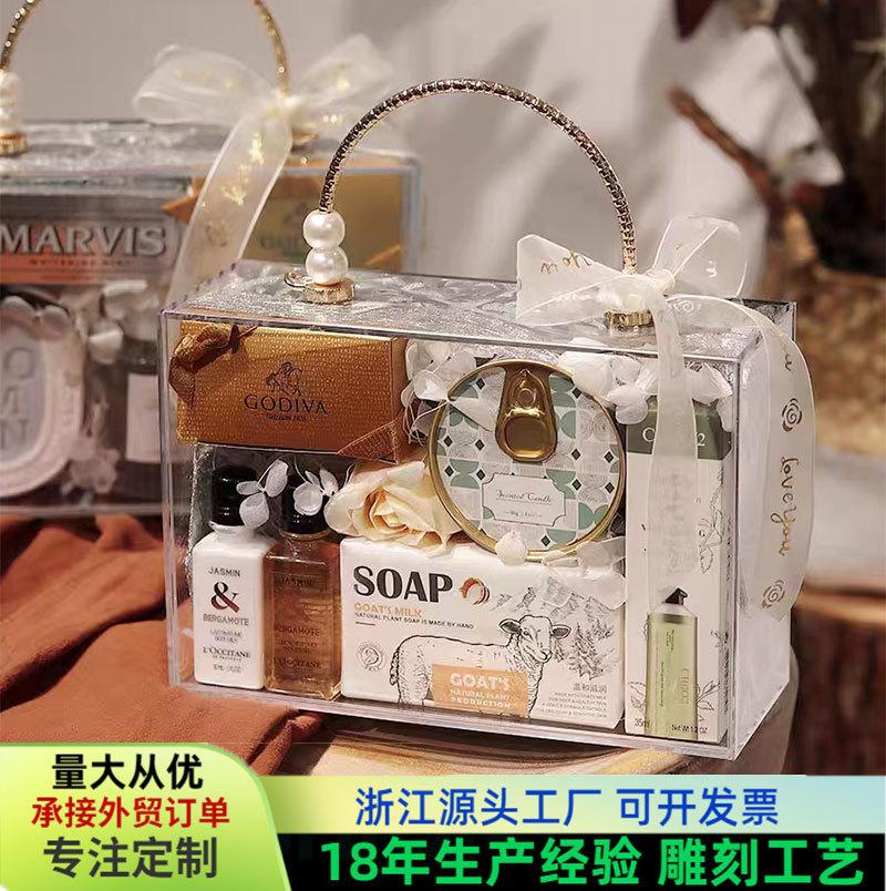 Wedding Partner Gift Female Bridesmaid Acrylic Gift Box High Sense Wedding Portable Flower Box Valentine's Day Girlfriends Gift Box