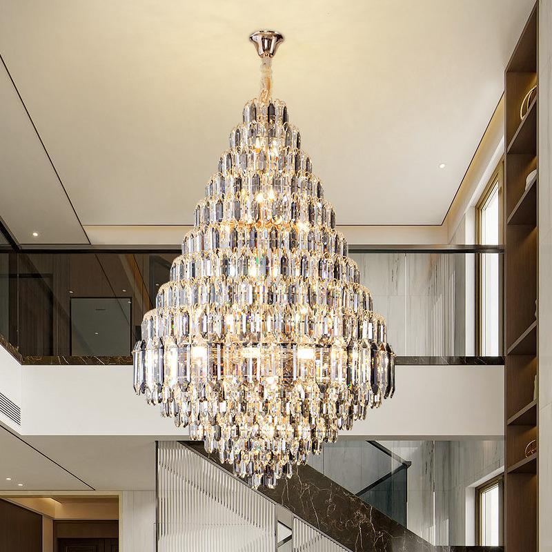 Duplex Building Hollow Chandelier Villa Building Middle Floor Multi-Storey Living Room Crystal Lamp Post-Modern Atmospheric Stairs Light Luxury Lights