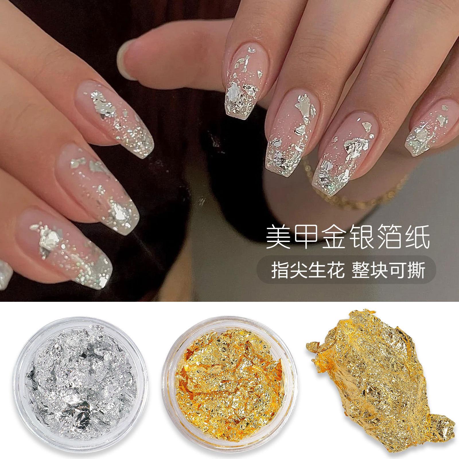 nail art hot sale gold and silver tin foil diy fingernail decoration supplies gold paper printing paper tin foil sticker ornament wholesale