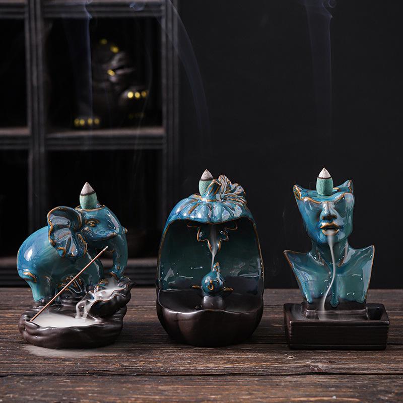 cross-border ceramic european and american beauty statue backflow incense burner creative beauty elephant sandalwood stove smoke backflow home decoration