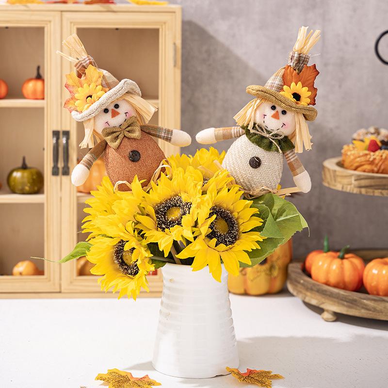 thanksgiving decorations harvest season boys and girls scarecrow wooden stick doll autumn home decoration vase plug-in