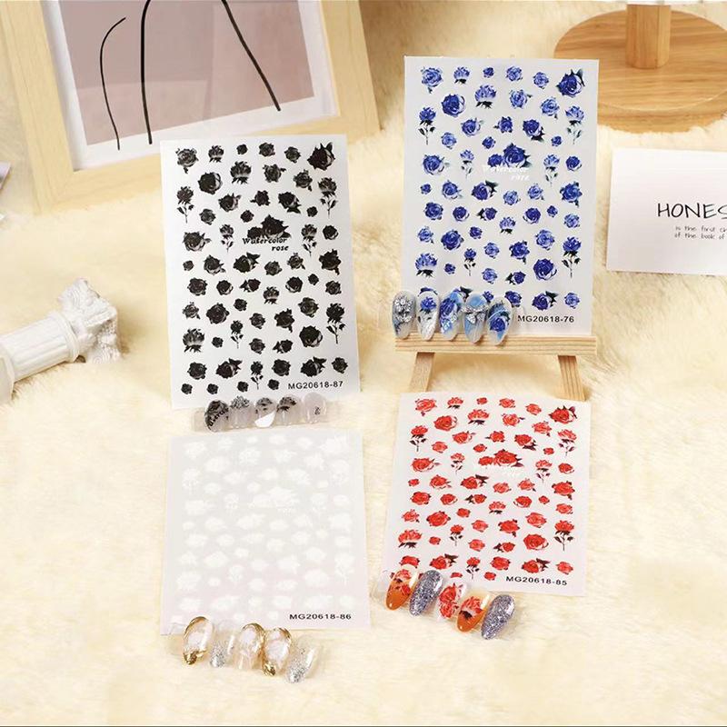 rose japanese style blue watercolor rose nail sticker ultra-thin plastic back klein blue nail decals