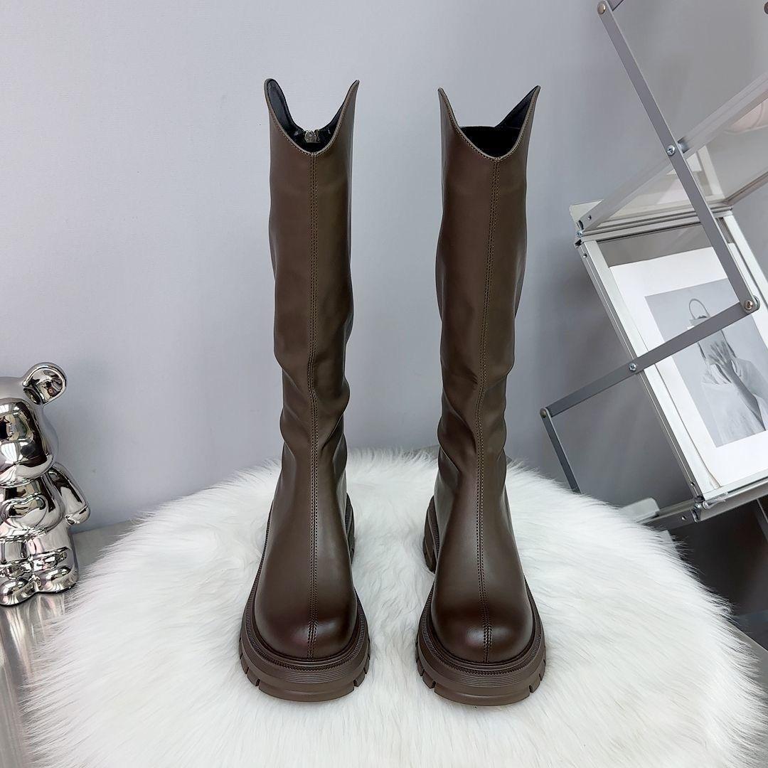 zhao lusi same style long boots 2024 high platform horseshoe heel motorcycle boots knight boots female ins fashion