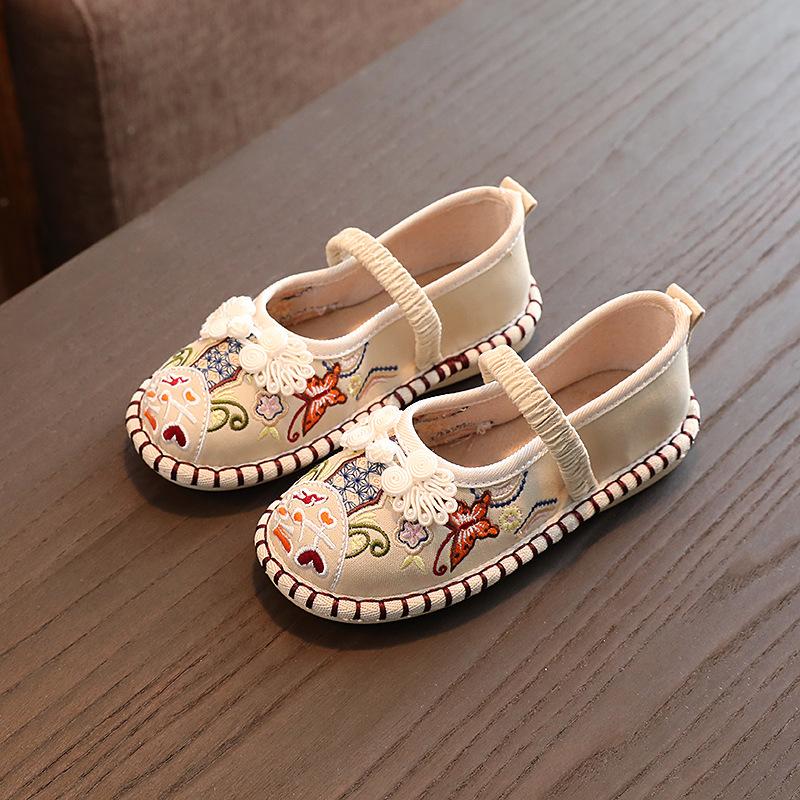the han-style clothing shoes child girl embroidered shoes ancient costume han shoes princess chinese style strong cloth soles old beijing handmade cloth shoes