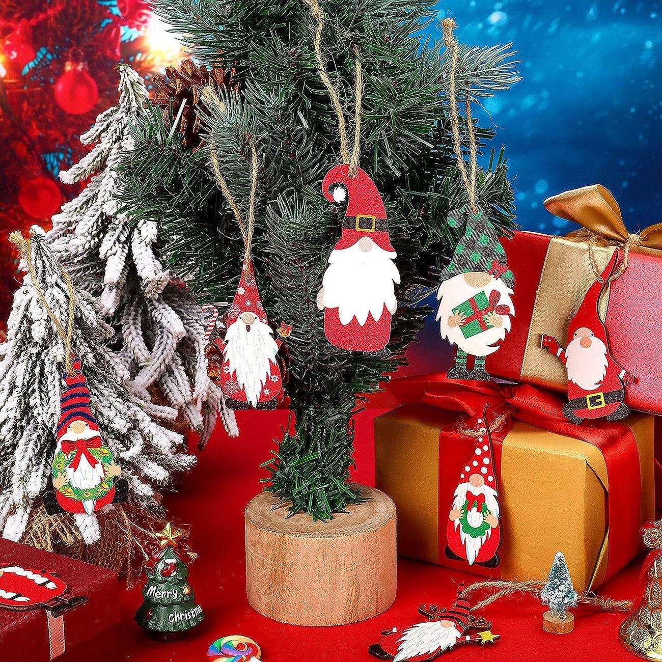 cross-border color printing christmas wooden ornaments dwarf santa claus party shop pendant christmas tree pendant