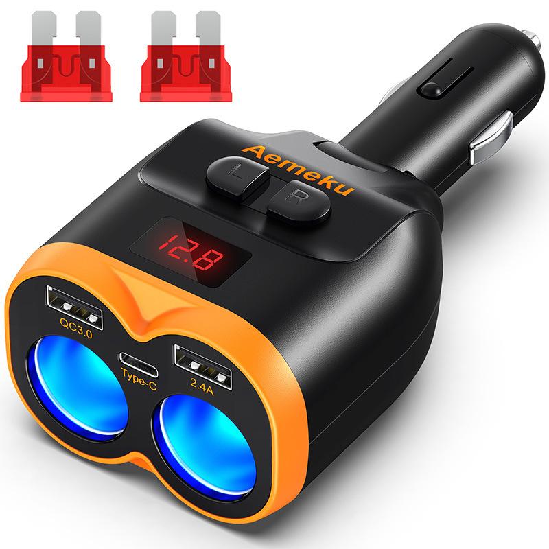 Pd20w Car Charger Type-C One Divided into Two Cigarette Lighter Dual Usbqc3.0 Car Charger Universal Truck Seat Cover Pd20w