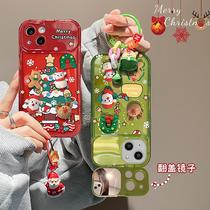 suitable for apple 14promax phone case new women iphone13 christmas flip mirror phone case