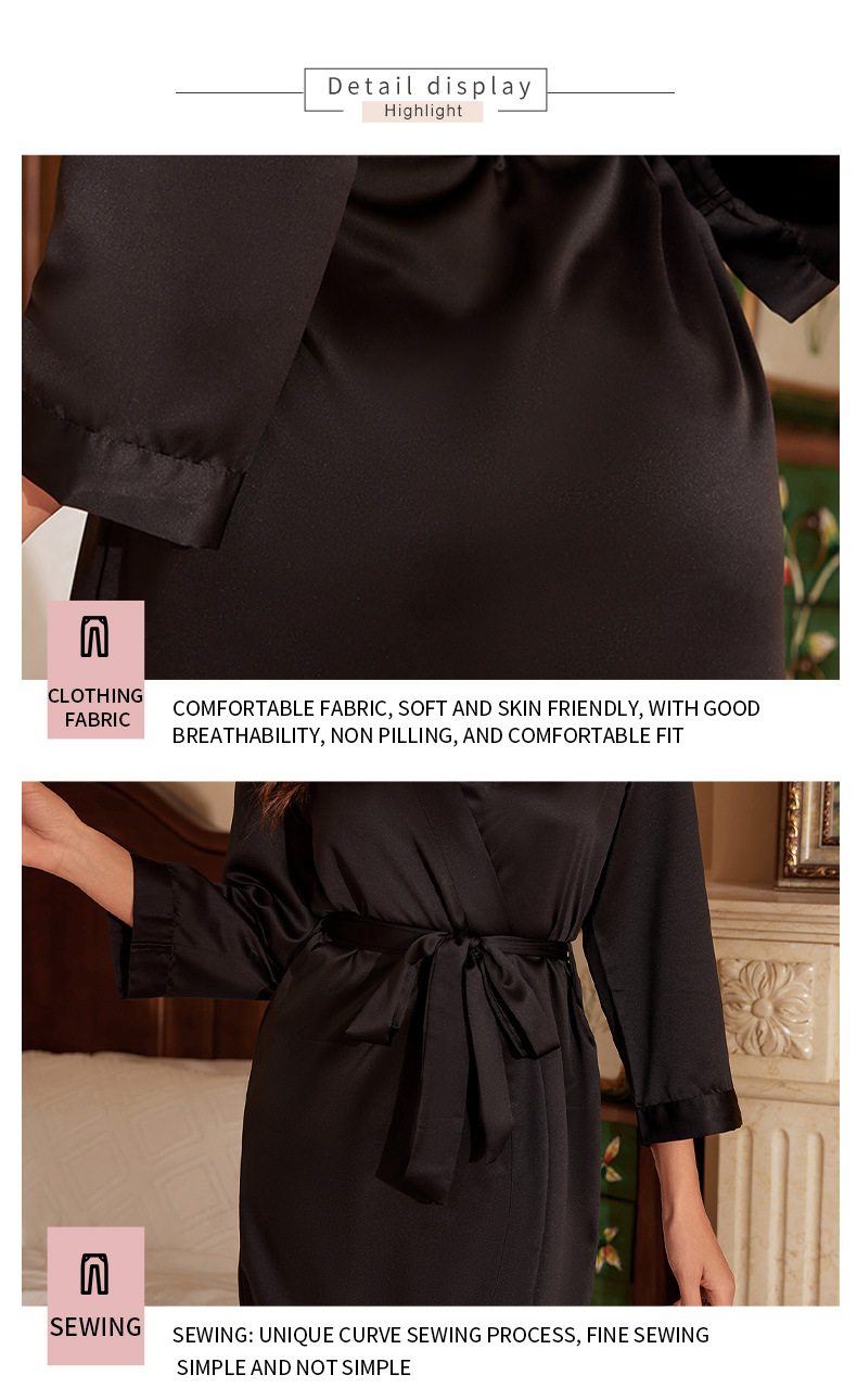 T跨境专供性感女士系带浴袍可外穿女式睡袍舒适冰丝感睡衣家居服详情5