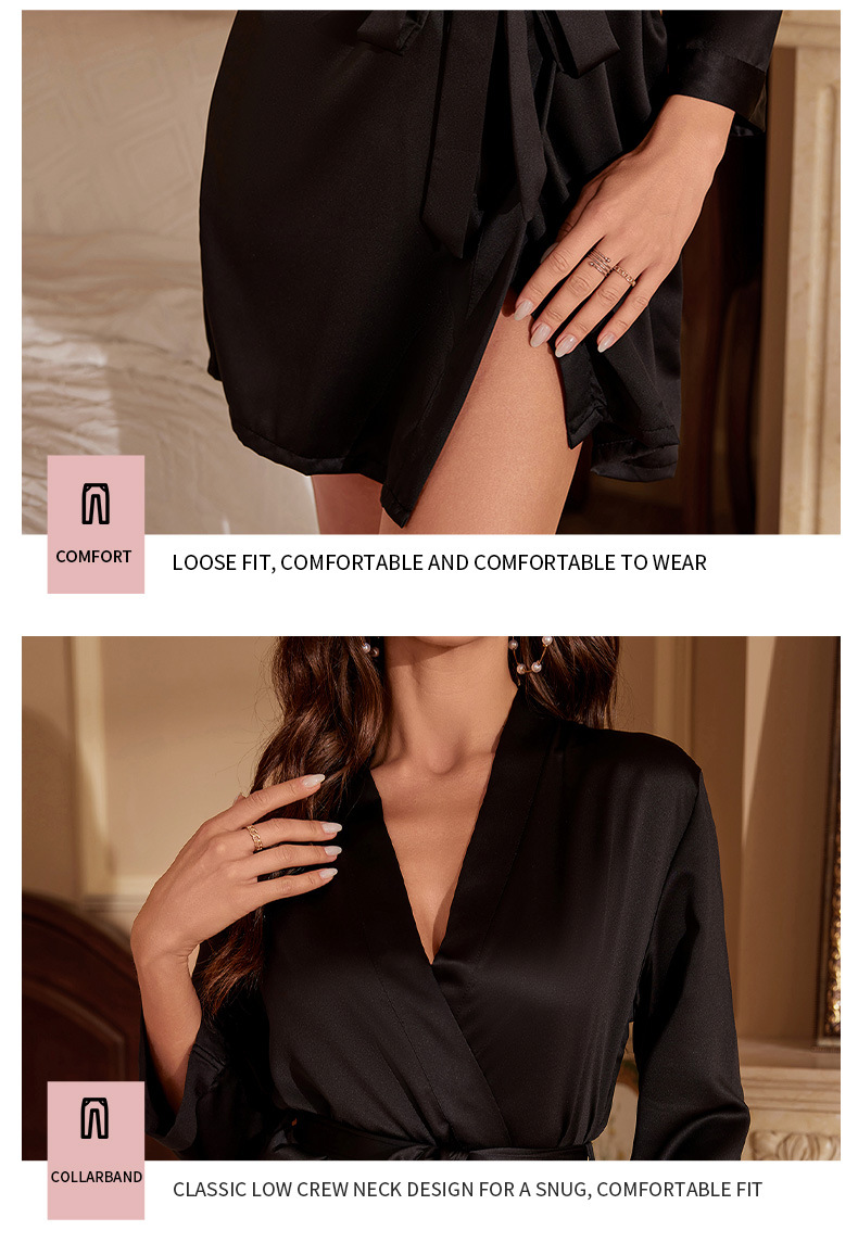 T跨境专供性感女士系带浴袍可外穿女式睡袍舒适冰丝感睡衣家居服详情6