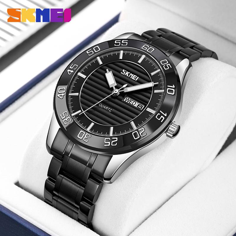 Skmei Skmei Men's Solid Steel Belt Business Commute Watch Large Scale Time Mark Week Calendar Quartz Watch