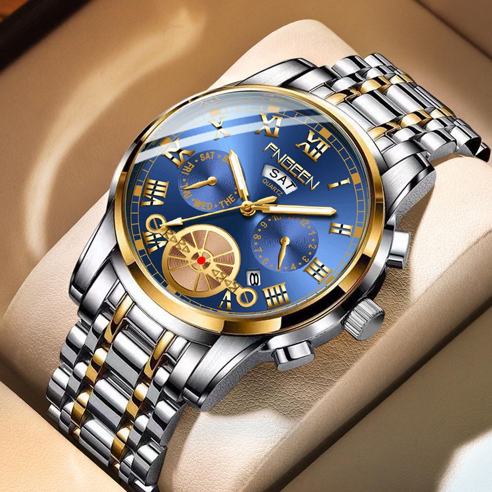 new fenzun watch men's fashion tourbillon watch men's quartz steel belt multi-functional non-mechanical men's watch