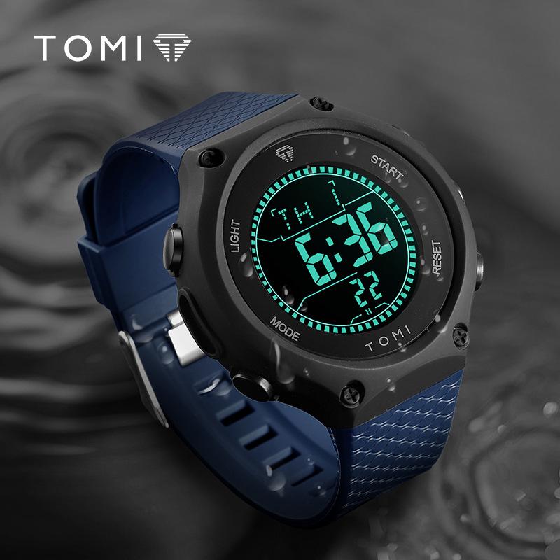[In Stock] Tomi Electronic Push-Button Stainless Steel Universal Sports Electronic Watch Men's Waterproof Trend Watch