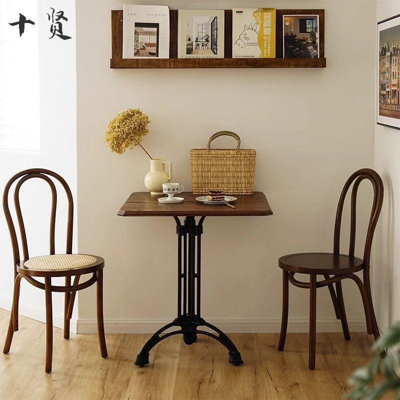 retro american solid wood commercial table coffee shop western food bar noodle shop milk tea dessert shop eight-immortal table