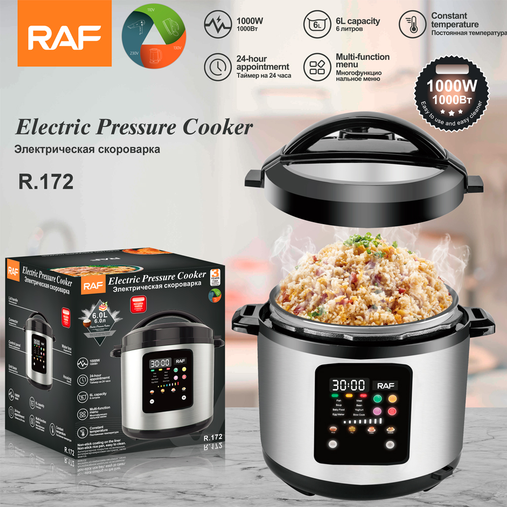 RAF European standard electric pressure cooker 6L Rice cooker, Household non-stick pot, multi-functional 24-hour heat preservation rice cooker R.172 full figure