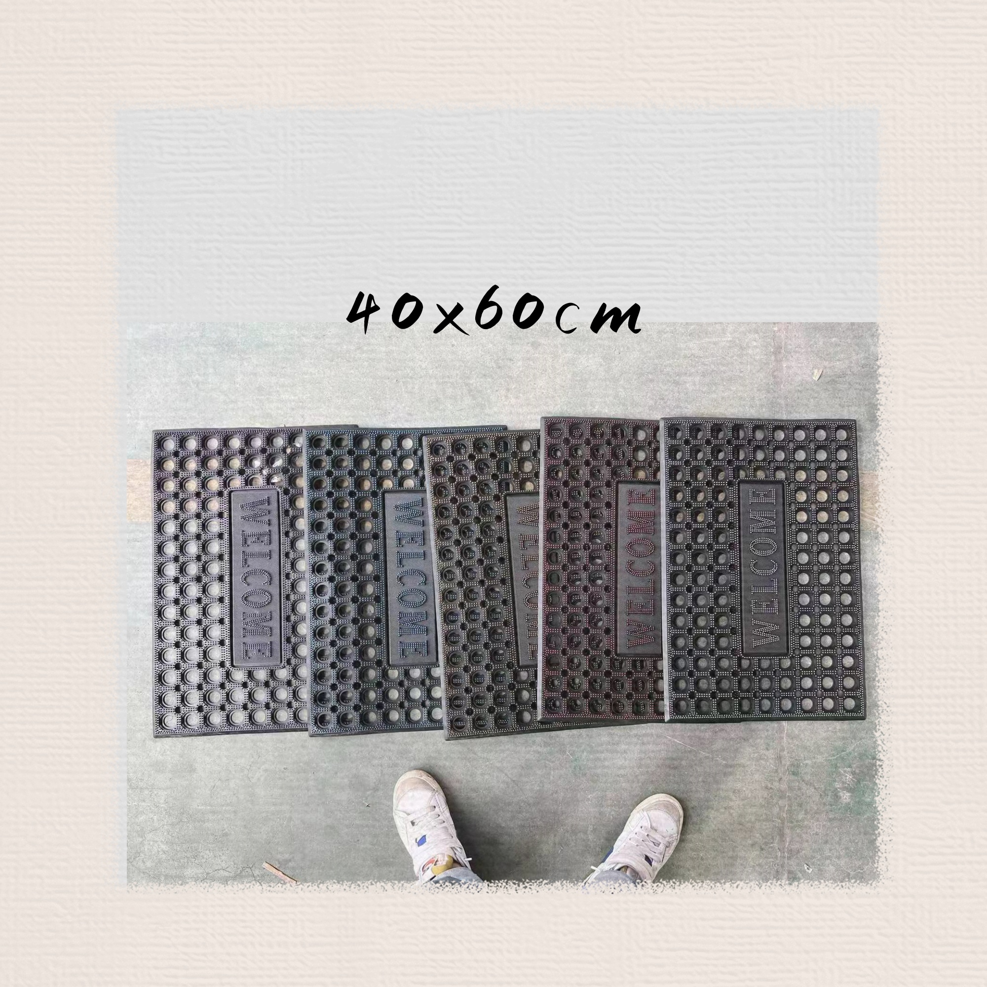 PVC square door mat, kitchen waterproof mat, bathroom mat, anti-slip mat, injection molded welcome floor mat, size 40*60cm, mixed with regular 4-5 colors full figure