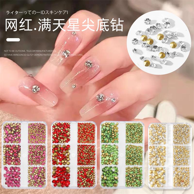 Internet Celebrity New Nail Beauty Pile Rhinestone 6 Grid Boxed White Pink Diamond Gss Rhinestone Nails Ornament Wholesale