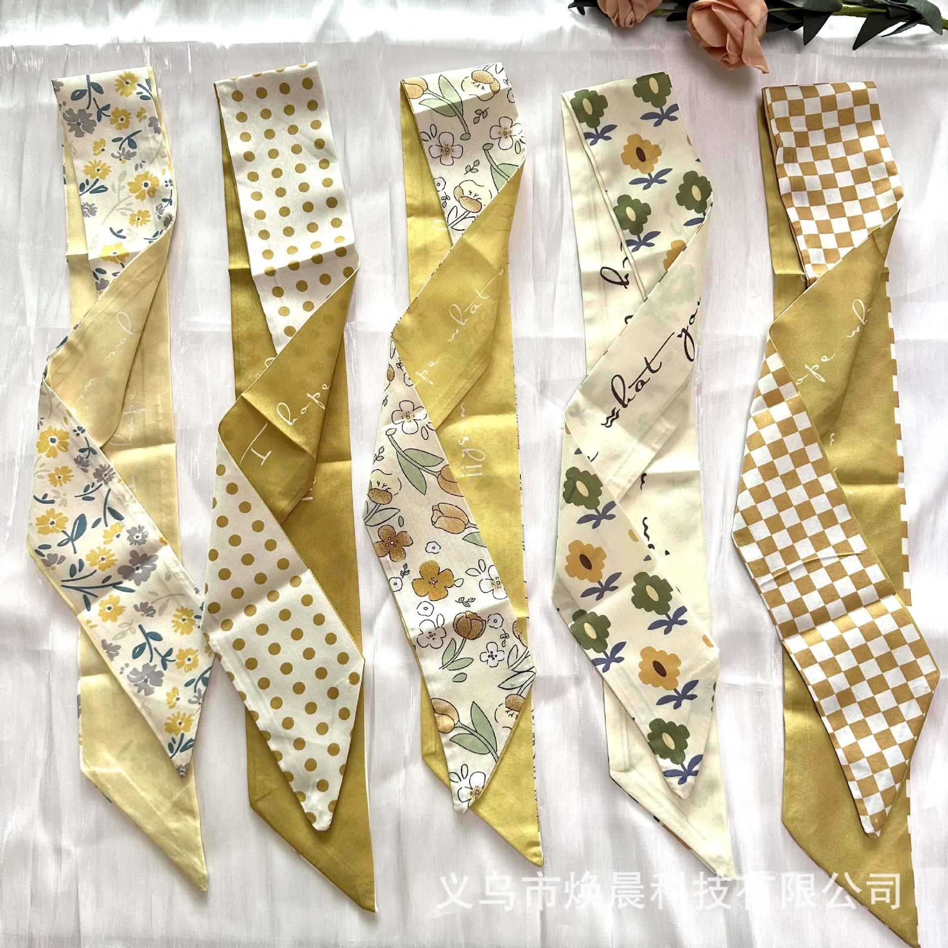 summer yellow goddess hair band summer scarf ribbon korean style long hair band tie bag hand gift box silk scarf