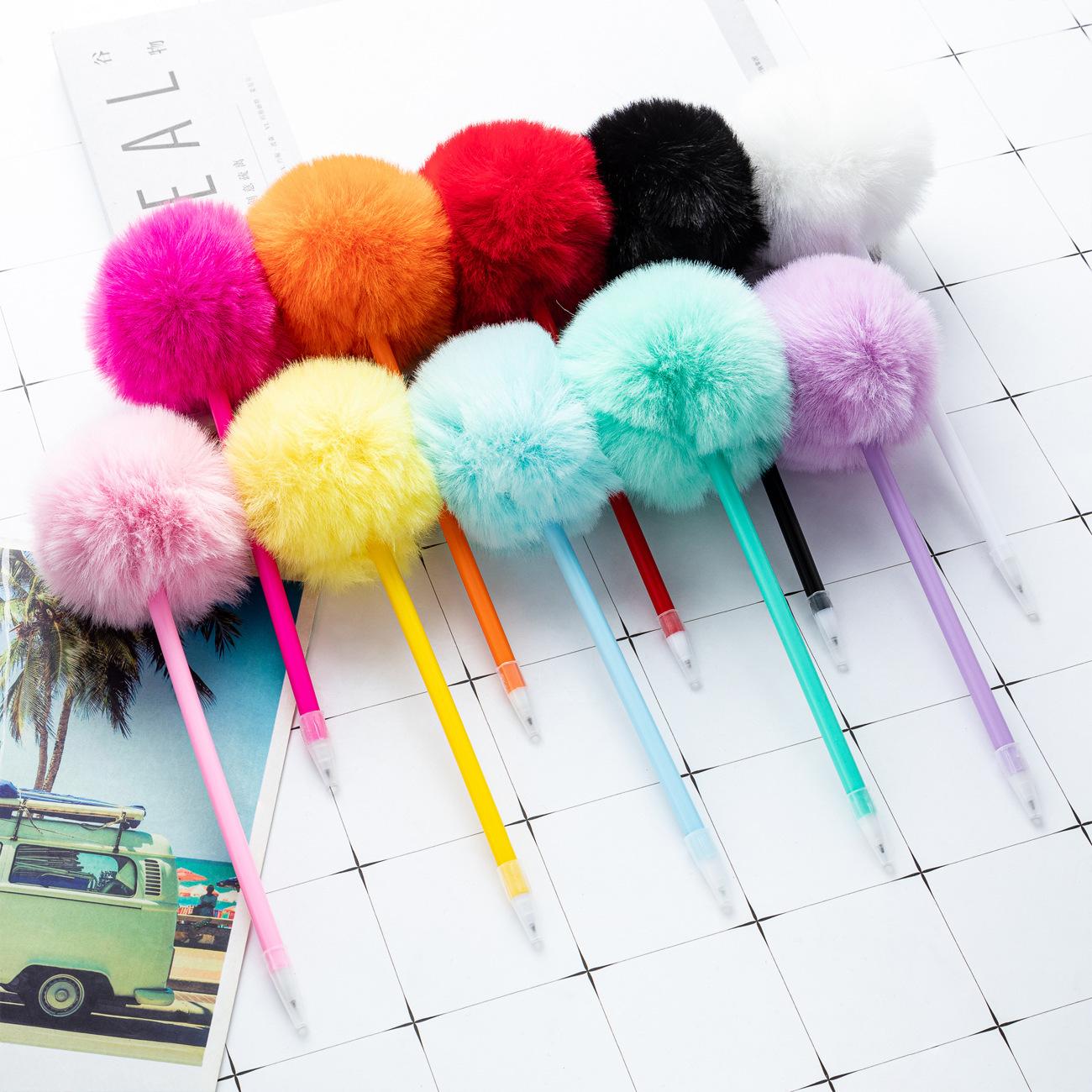creative cute fur ball pen student fun stationery girl heart pompom pen cartoon creative shape ballpoint pen wholesale