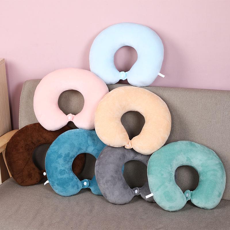 new pp cotton solid color u-shaped pillow headrest office nap rest soft pillow travel car travel cervical support full figure