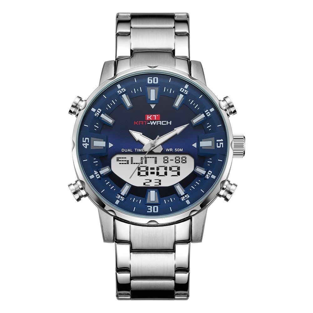 Kat-Wach Cross-Border Hot Hot Selling Fashion Led Quartz Watch Wholesale Fine Steel Belt Waterproof Men's Watch Foreign Trade