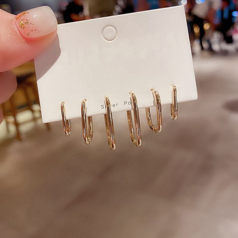 韩国简约气质几何设计金属耳扣女耳圈高级感小众冷淡风耳环套装 六件套耳扣