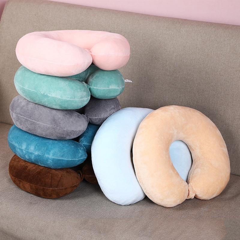new pp cotton solid color u-shaped pillow headrest office nap rest soft pillow travel car travel cervical support details Picture