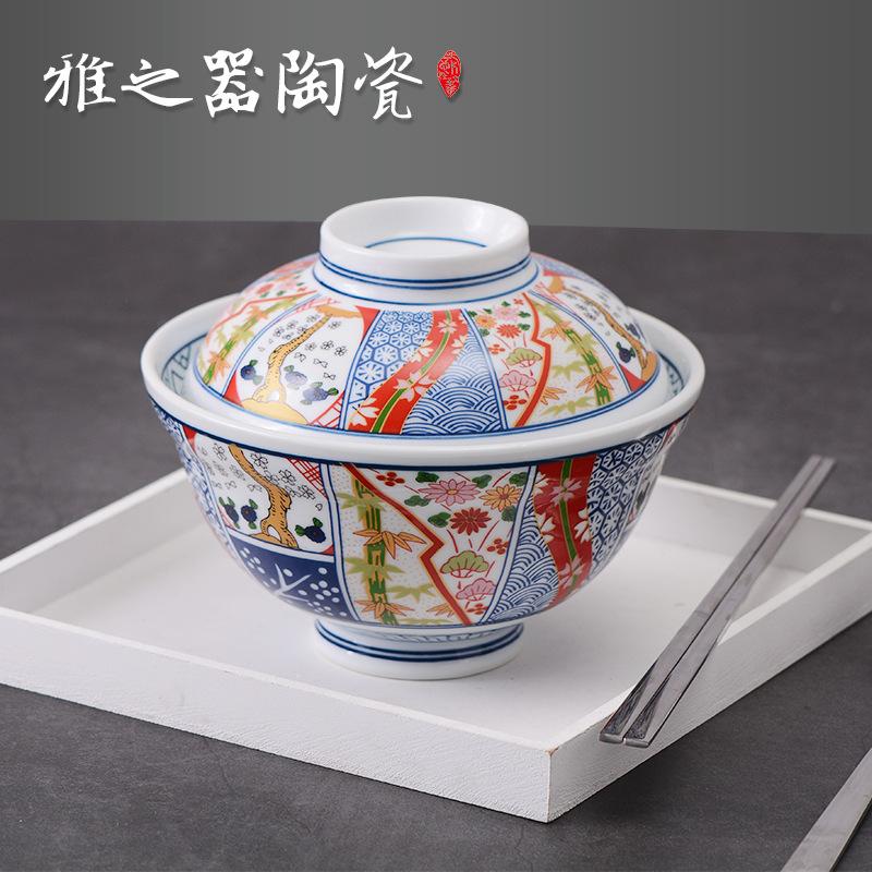 japanese restaurant ceramic beef rice bowl beef bowl bucket-type goblet painted tureen covered ramen bowl