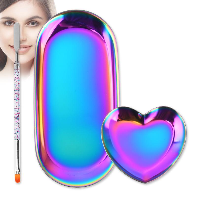 european-style stainless steel makeup palette manicure implement heart-shaped storage tray makeup palette decorative tray
