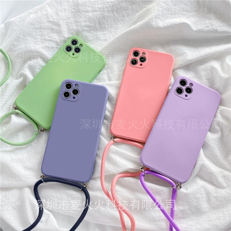 applicable to iphone 15 liquid silicone lanyard phone case 14promax crossbody apple 13 drop-resistant protective case